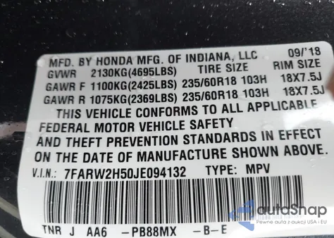 2018 Honda Cr-V Ex из США, поврежденный, VIN 7FARW2H50JE094132